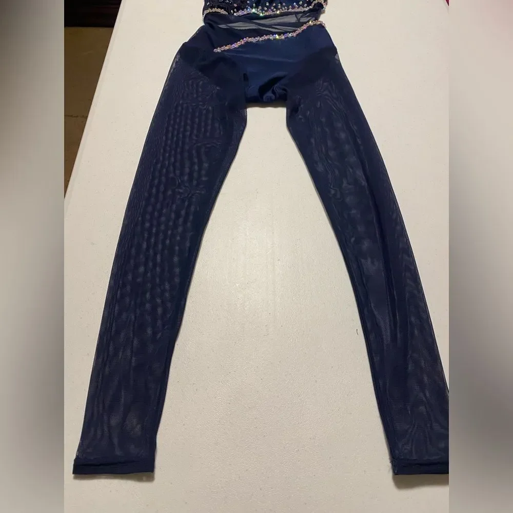 AA dance competition contemporary solo costume blue oasis unitard illusion SC